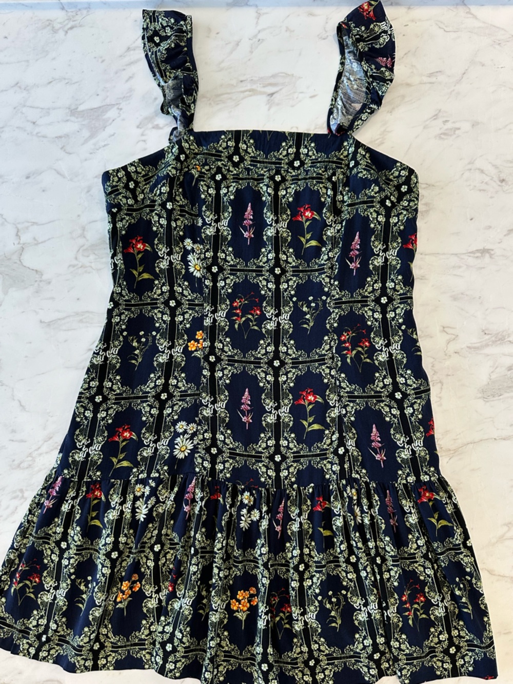Agua Bendita for Target Navy Floral Square-Neck Rayon Mini Dress size Medium